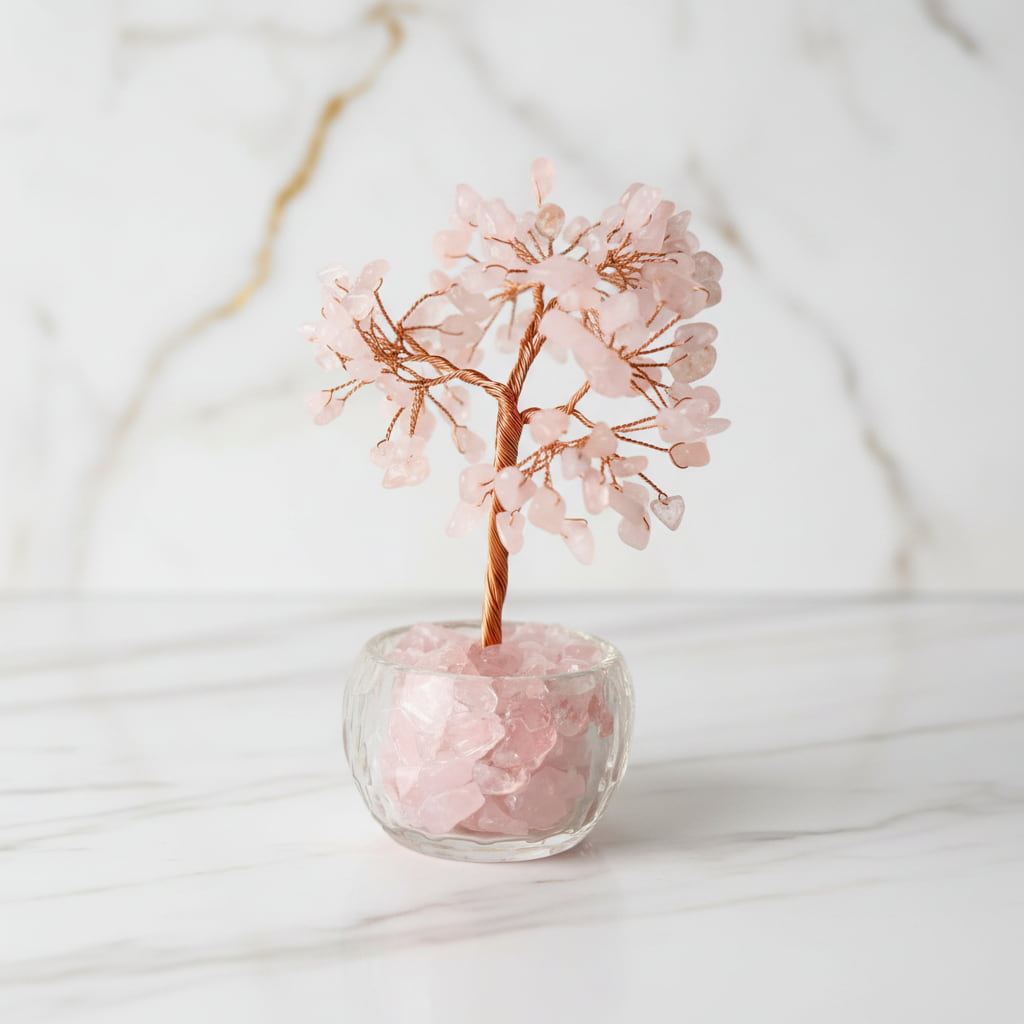 Rosenquarz Baum - Dekoelement mit Topf CrystalScents