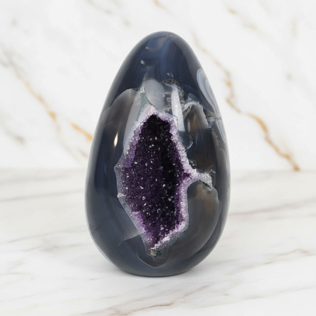 Großes Achat Ei - mit violetter Druse CrystalScents
