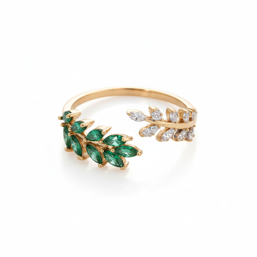 Ring mit offenem Blatt-Design in Grün CrystalScents