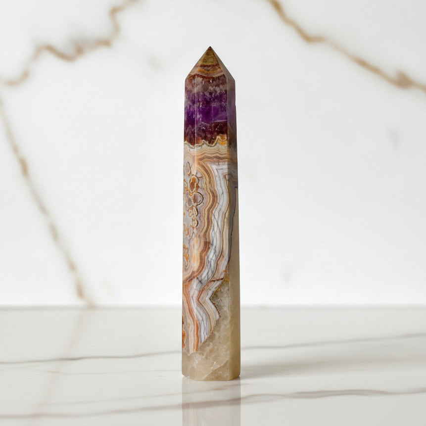 Amethyst Achat Obelisk - elegantes Highlight für Wohnräume