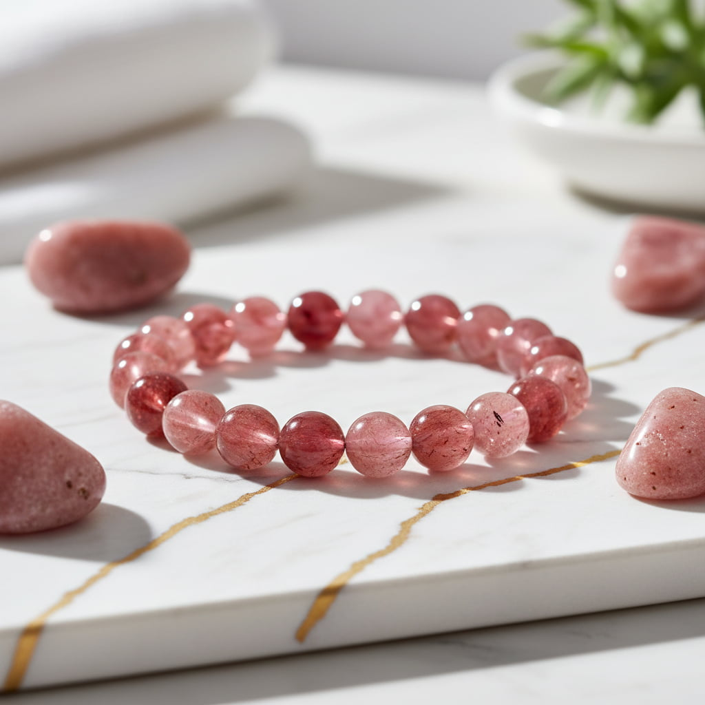 Erdbeerquarz Kugelarmband – Optimismus & Freude