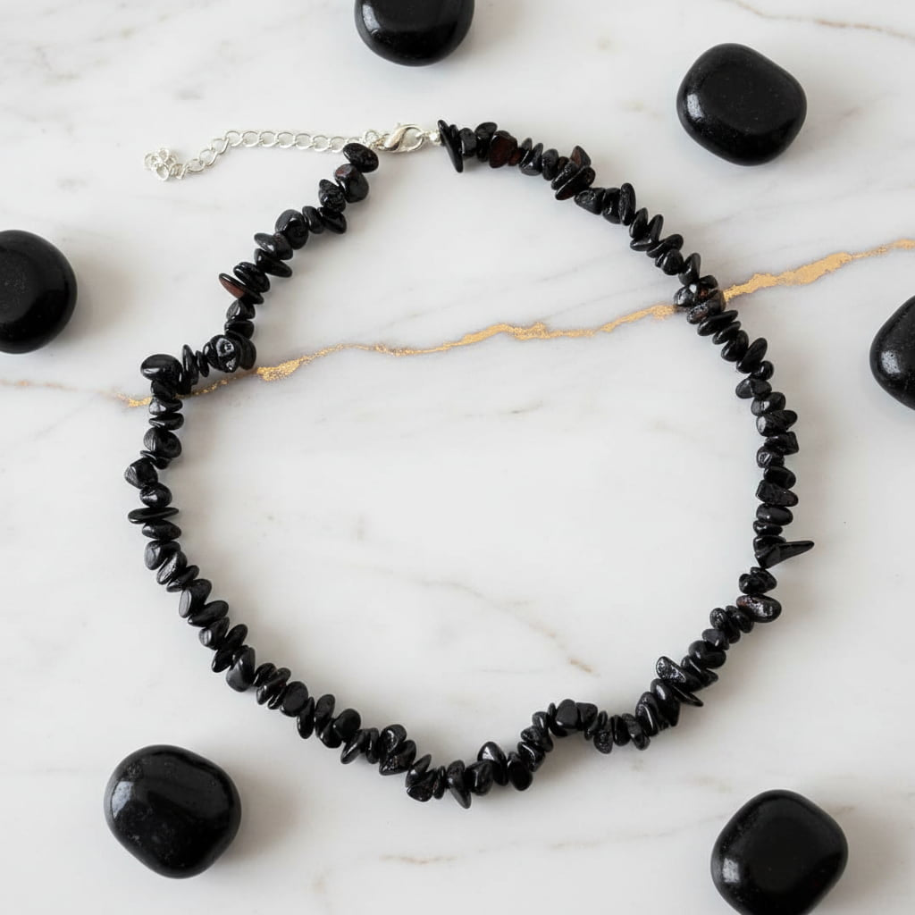 Achat Splitter Halskette – Schwarze Natursteinsplitter