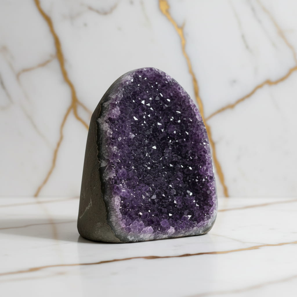 Amethystdruse mit funkelnden Spitzen – Dekoratives Highlight