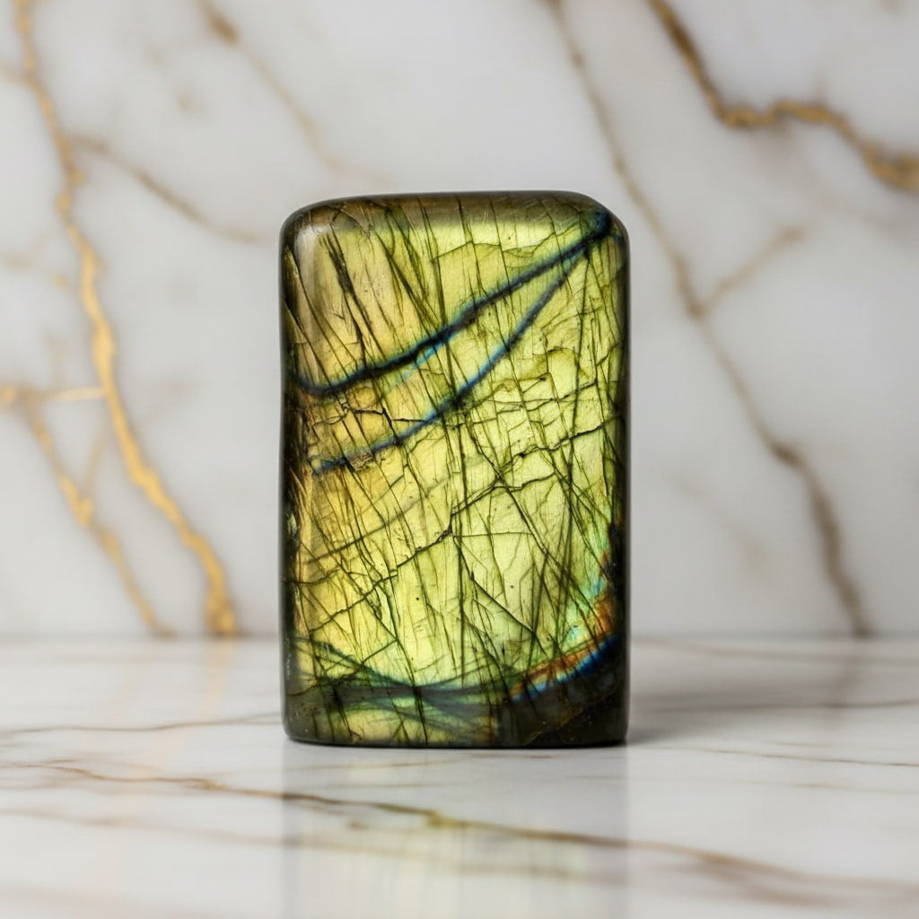 Labradorit Freiform – Mystisches Farbspiel in Gold und Grün CrystalScents