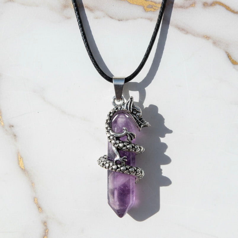 Amethyst Halskette – Doppelender mit Drachenmotiv CrystalScents