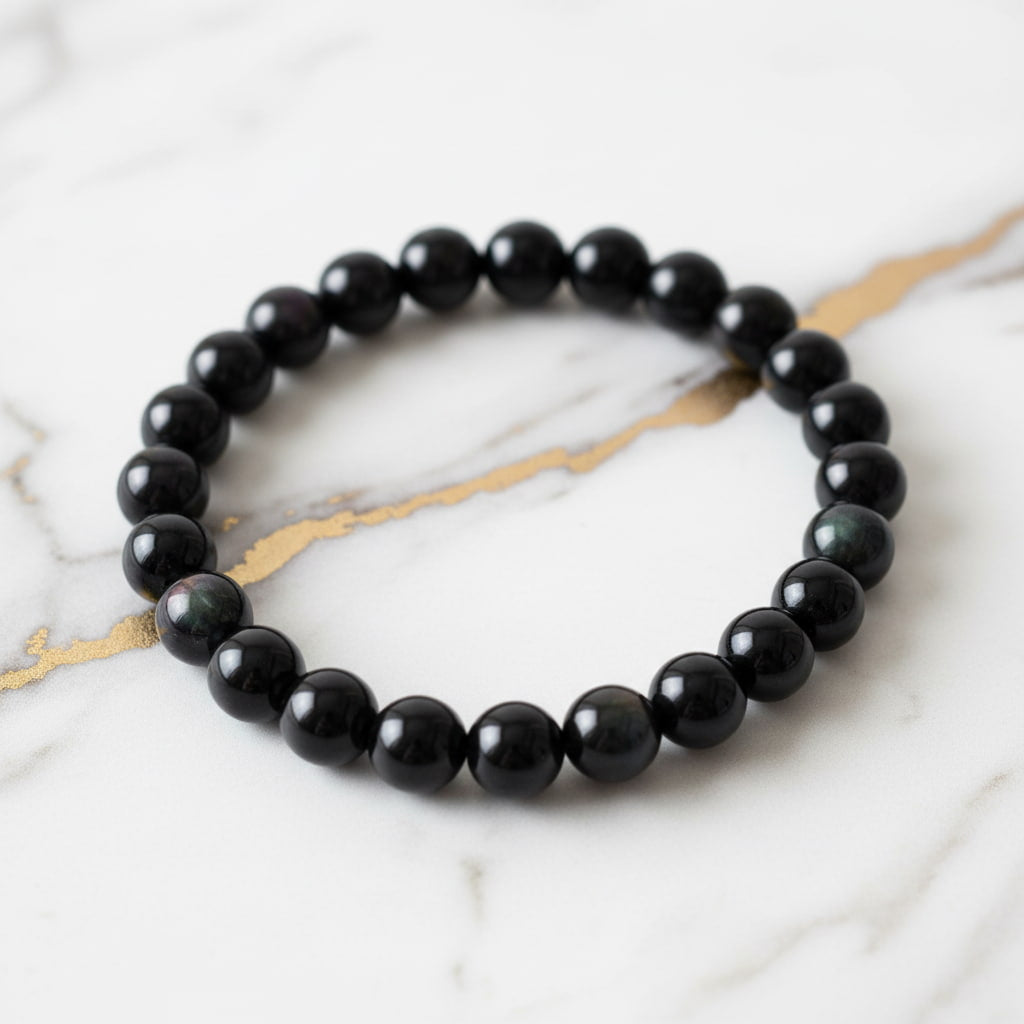 Obsidian Kugelarmband - Regenbogen-Schimmer