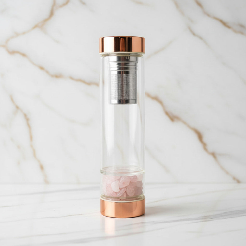 Rosenquarz Glasflasche – Stilvoller Tee CrystalScents