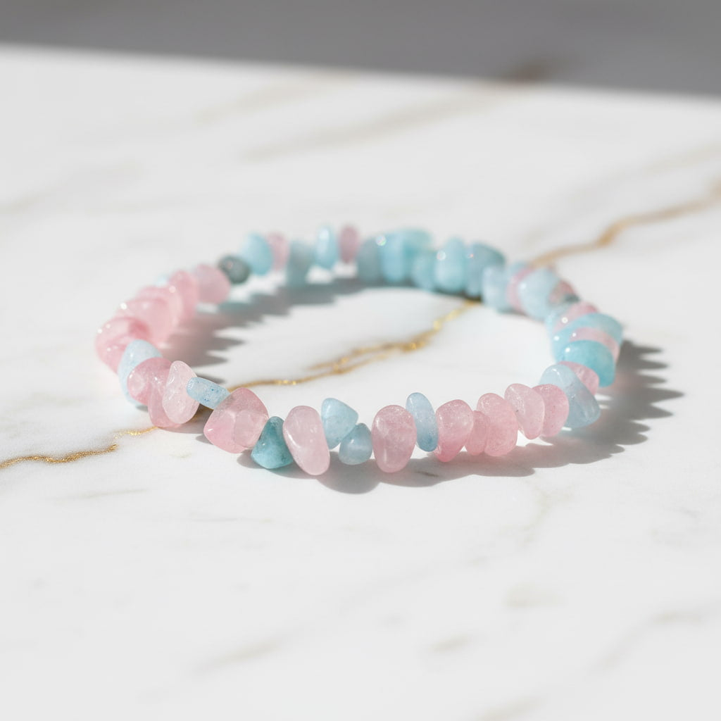 Rosenquarz Aquamarin Splitterarmband CrystalScents