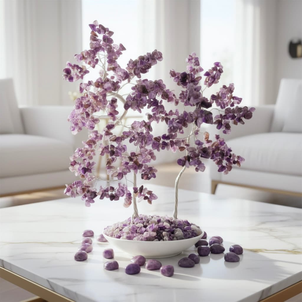 Amethyst Baum – Weiße Keramikschale für Harmonie CrystalScents