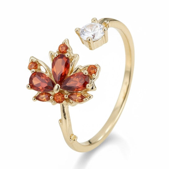 Ring offen mit rotem Ahornblatt CrystalScents