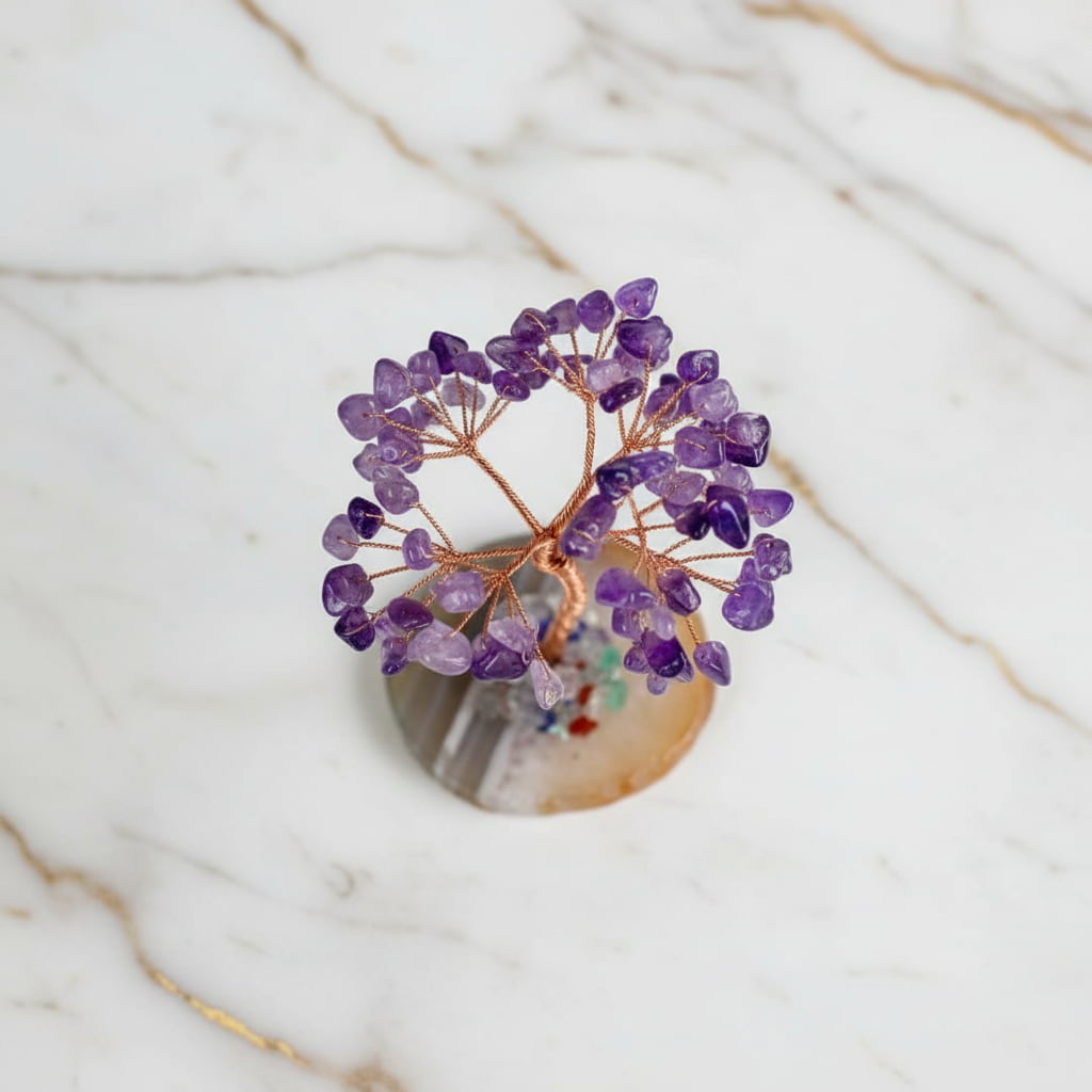 Amethyst Baum auf Achatscheibe