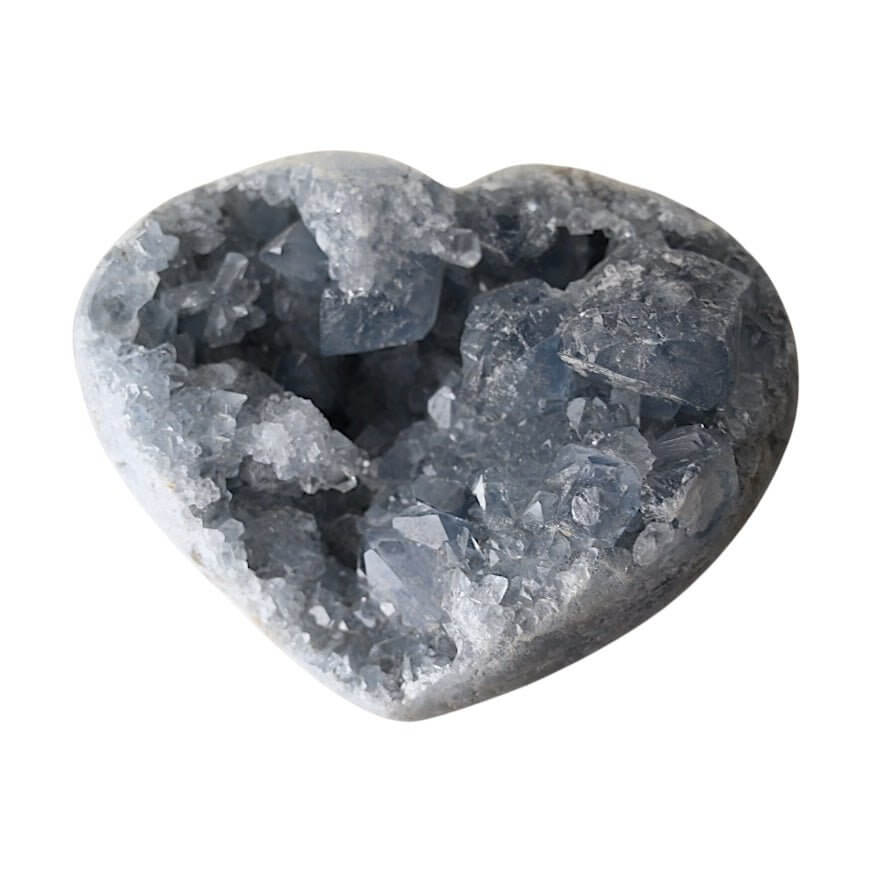 Himmelblaues Celestit-Cluster Herz – ein Symbol für Liebe und spirituelle Verbundenheit