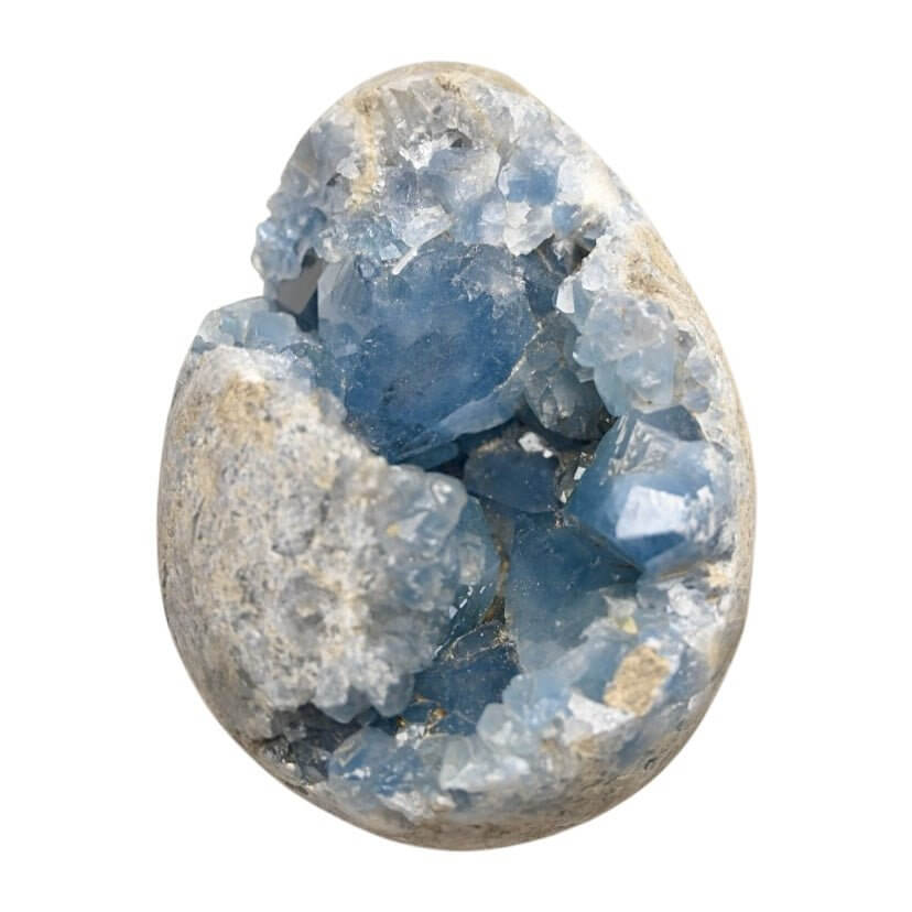 Ei aus himmelblauem Celestit-Cluster – Symbol für Harmonie, Neubeginn und Klarheit