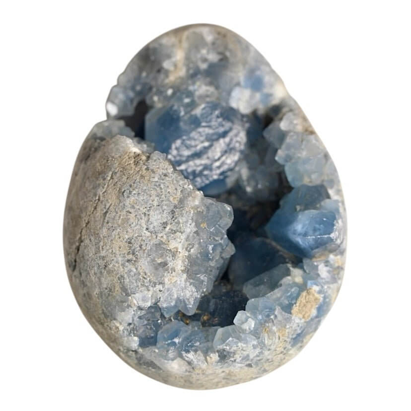 Ei aus himmelblauem Celestit-Cluster – Symbol für Harmonie, Neubeginn und Klarheit