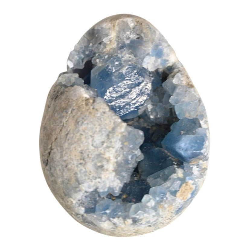 Ei aus himmelblauem Celestit-Cluster – Symbol für Harmonie, Neubeginn und Klarheit