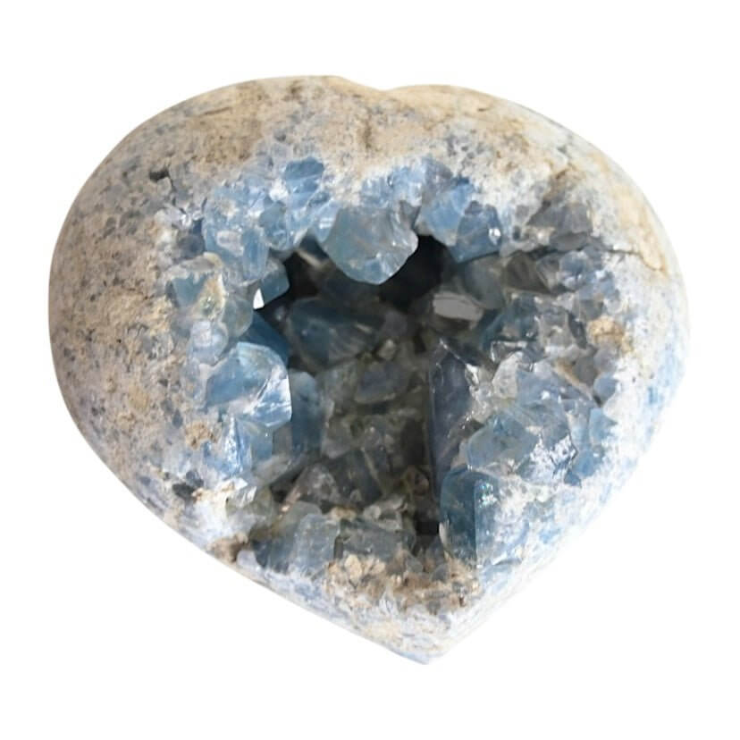 Celestit Kristall-Cluster in Herzform – zartes Himmelblau für innere Ruhe und Geborgenheit