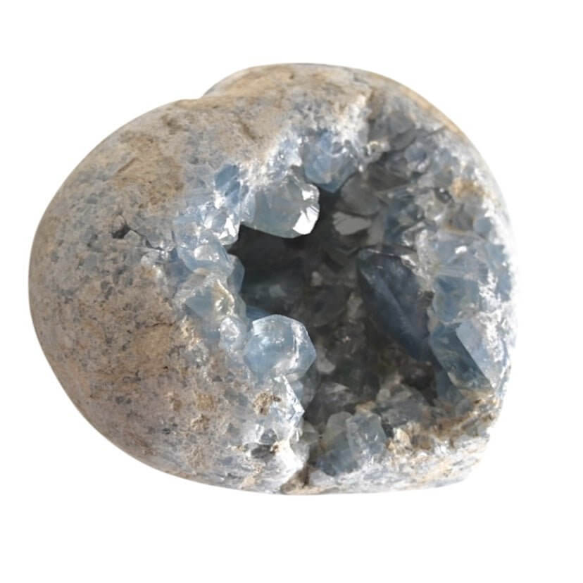 Celestit Kristall-Cluster in Herzform – zartes Himmelblau für innere Ruhe und Geborgenheit