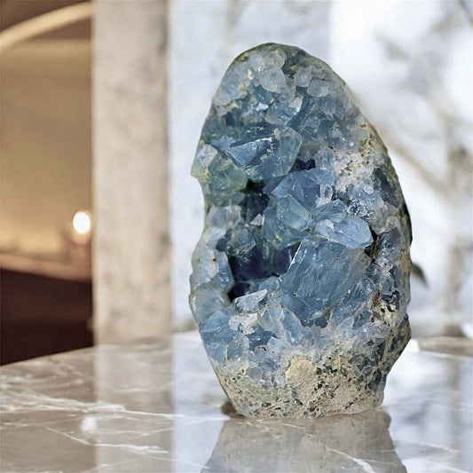 Himmelblauer Celestit-Kristallcluster