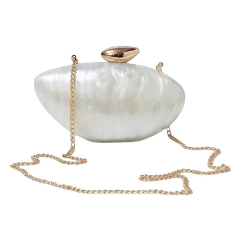Stilvolle weiße Perlmutt-Clutch – edles Accessoire mit zartem Glanz