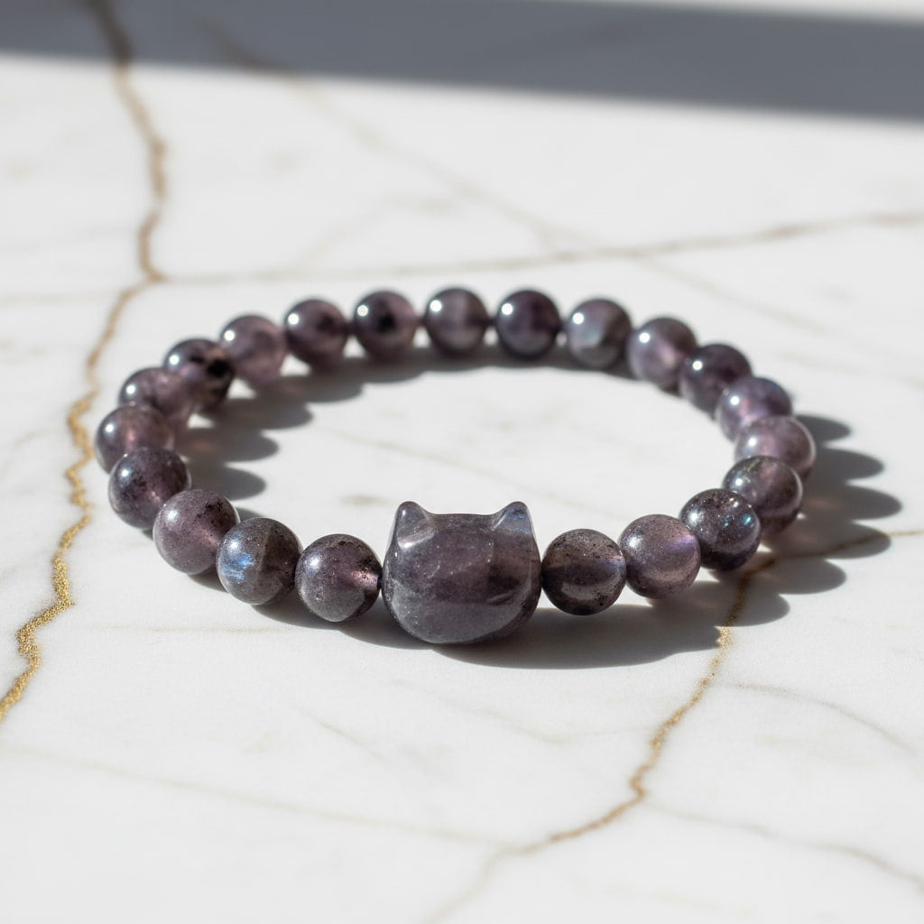 Labradorit Kugelarmband - Schimmernde Katze CrystalScents