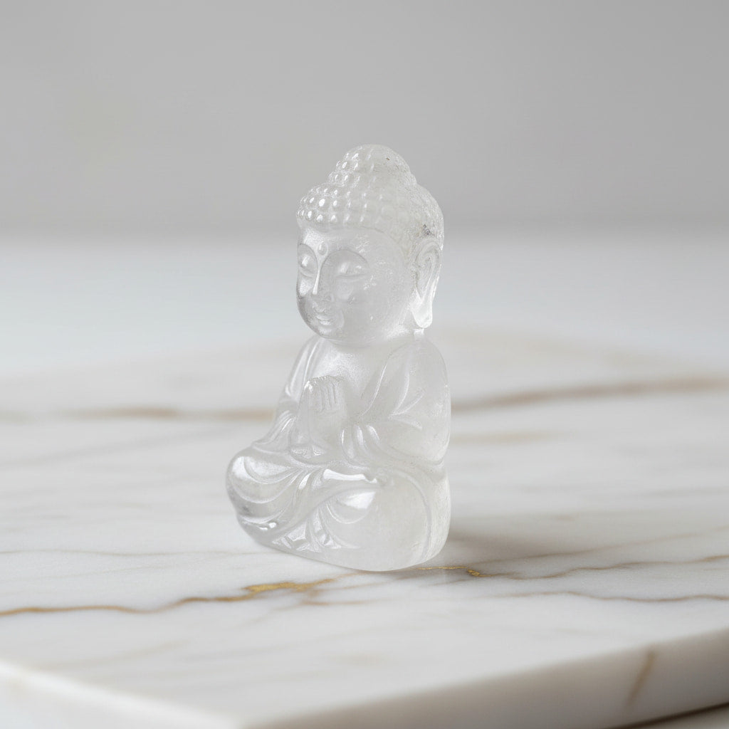 Bergkristall – Buddha Figur als zartes Kristallobjekt