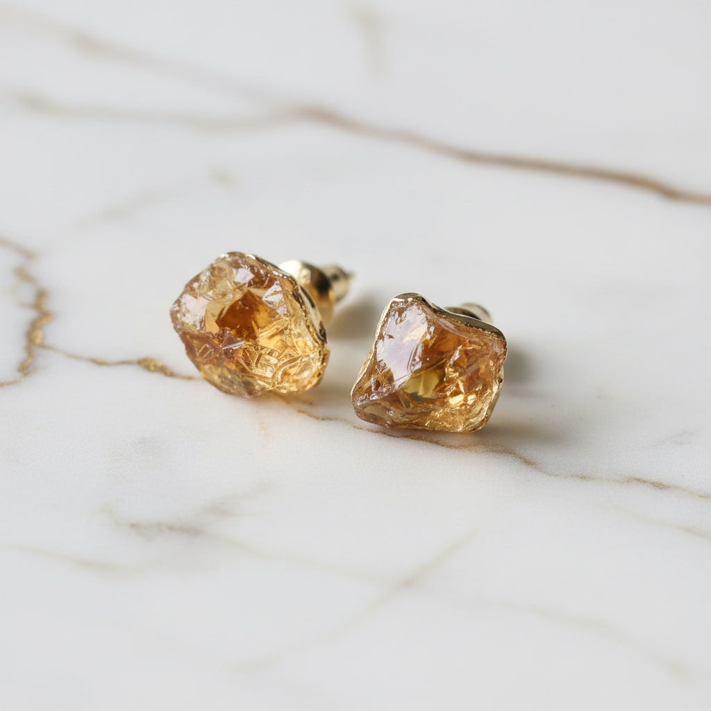 Citrin Ohrstecker Rohstein Gold Edelstein Schmuck