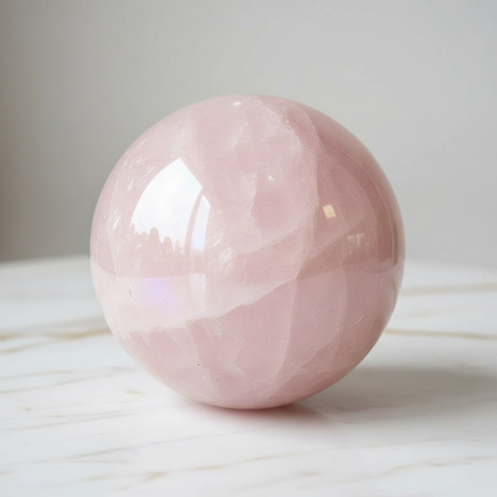 Aura Rosenquarz Kugel - Geborgenheit & Ausgeglichenheit