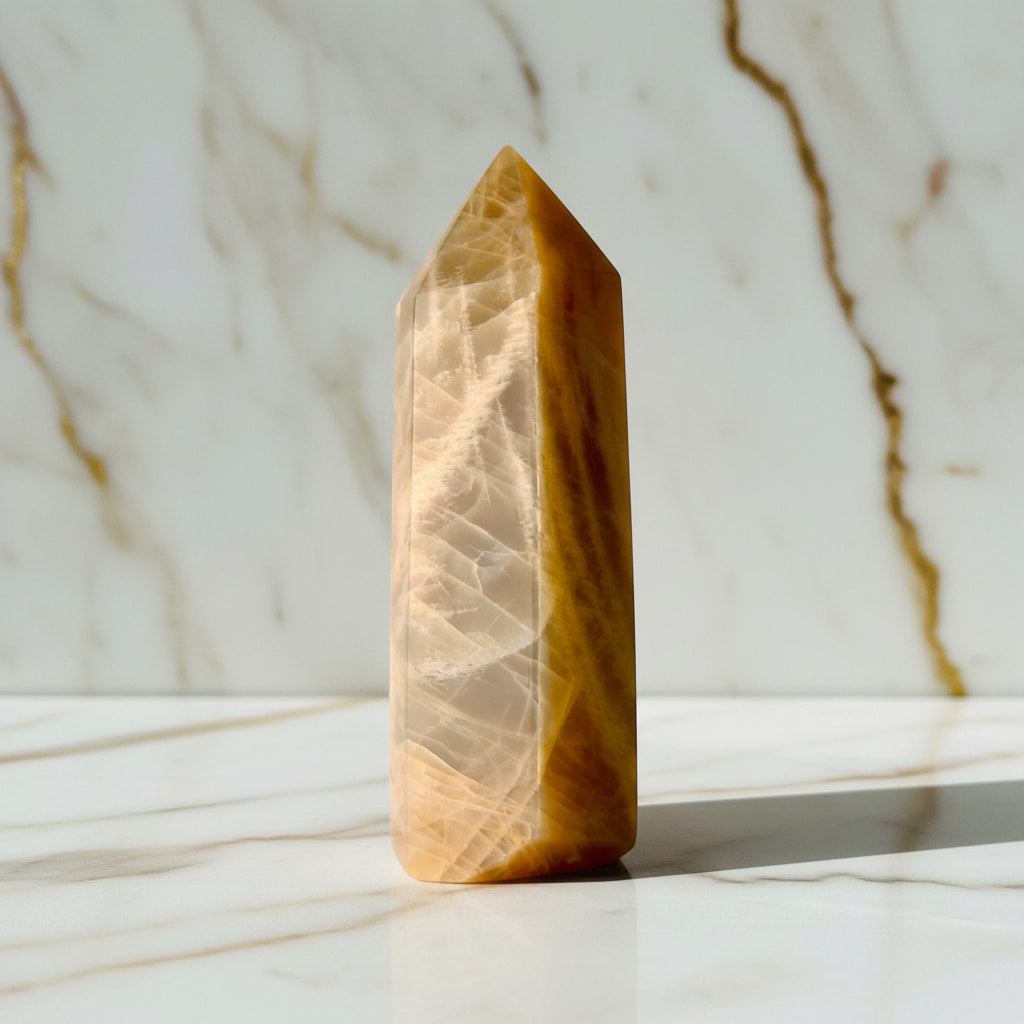 Mondstein Obelisk Orange – Energie JETZT sichern CrystalScents