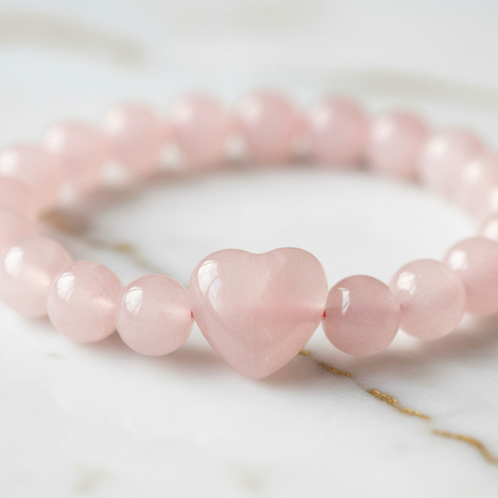 Rosenquarz Kugelarmband - Herz CrystalScents