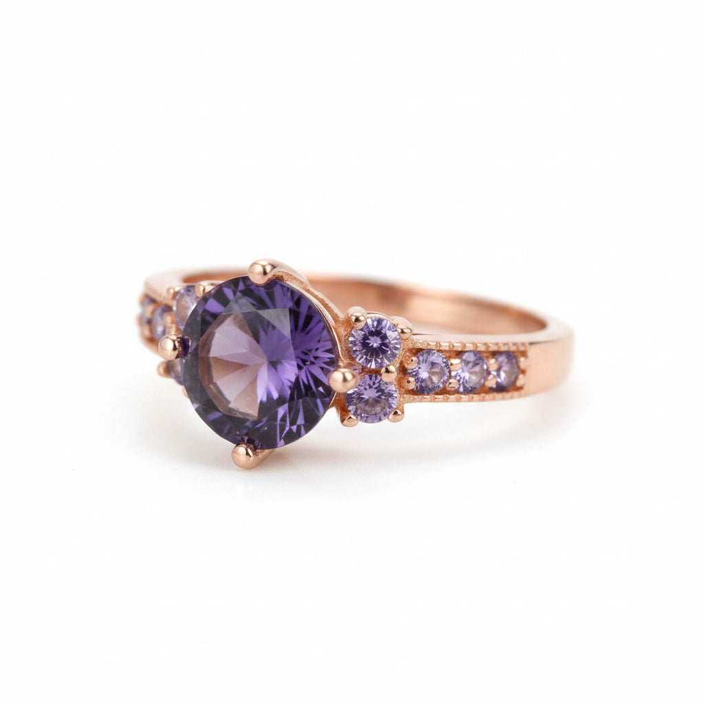 Ring Roségold – Runder violetter Akzent CrystalScents