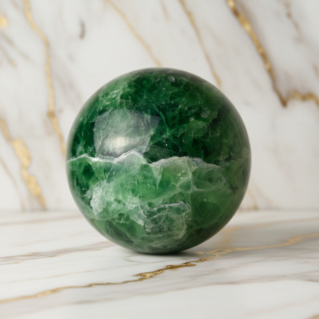 Große Fluorit Kugel – Einzelstück in Dunkelgrün CrystalScents