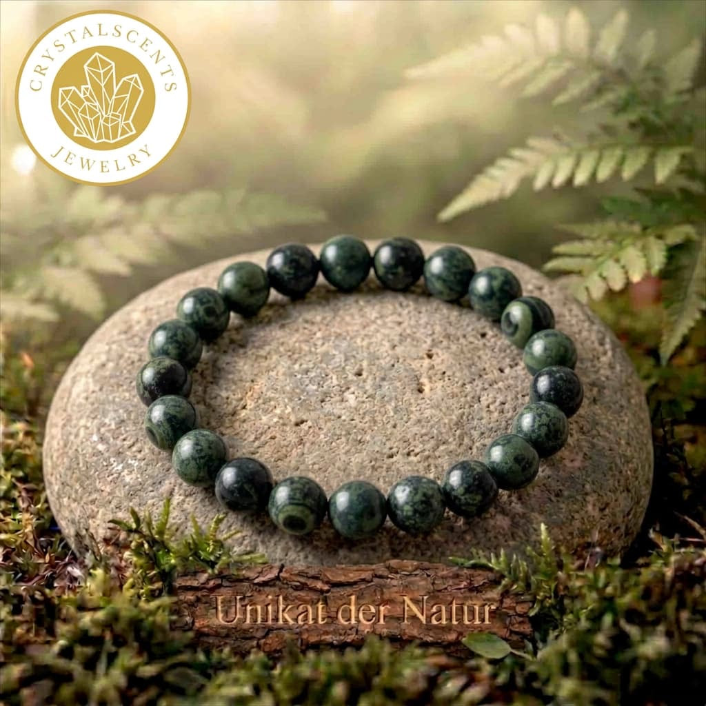 Kambaba Kugelarmband – Natursteinarmband in Grün & Schwarz