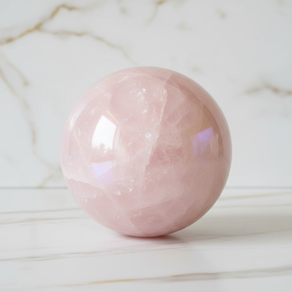 Große Aura Rosenquarz Kugel - Geborgenheit & Ausgeglichenheit CrystalScents