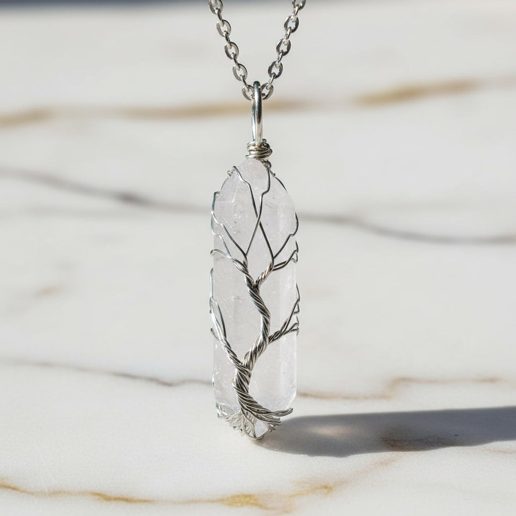 Bergkristall Halskette - Doppelender & Silberverzierung