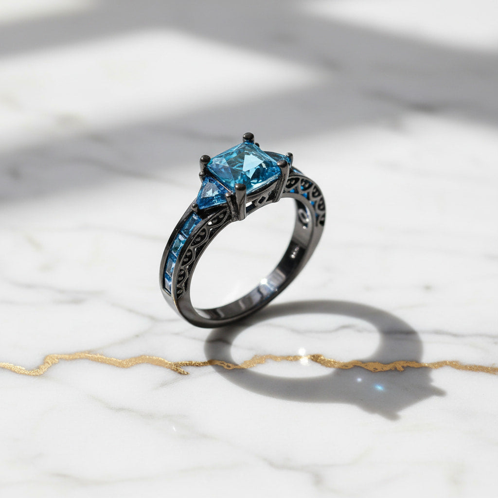 Ring in Silber mit quadratischem blauen Steinen CrystalScents