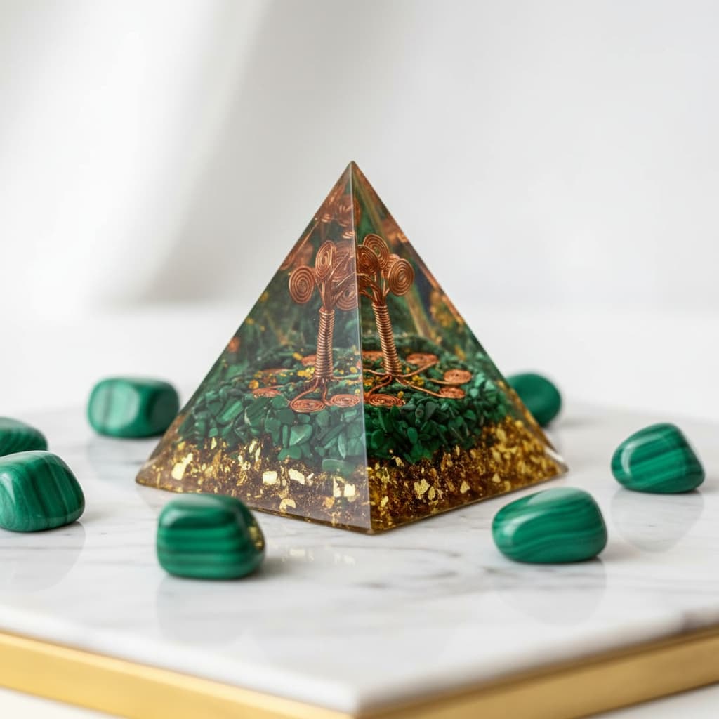 Orgonit Pyramide Malachit - Kupferbaum