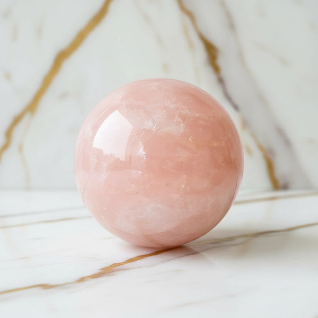 Sehr große Rosenquarz Kugel – Herzensenergie in voller Pracht CrystalScents