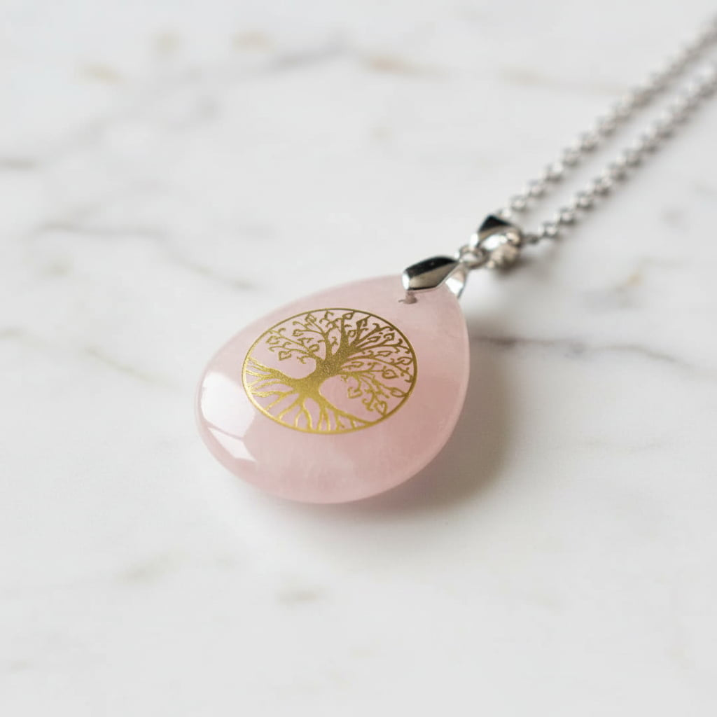 Rosenquarz Halskette - Baum des Lebens CrystalScents