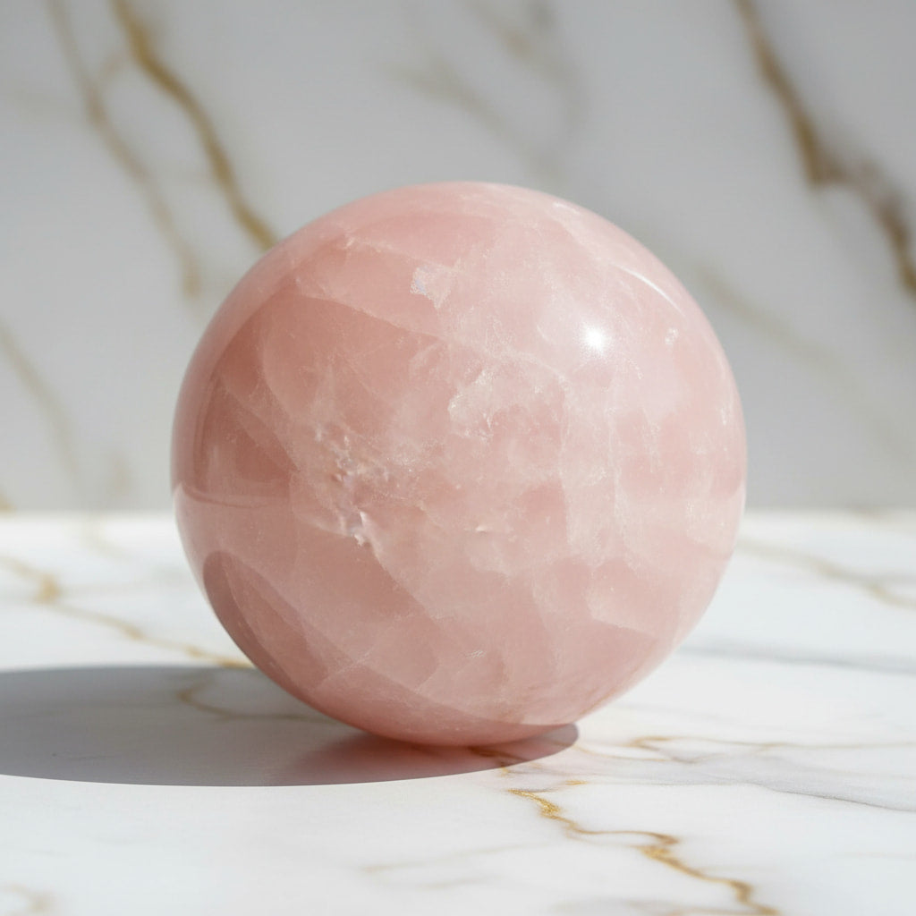 Sehr große Rosenquarz Kugel – kraftvolle Herzensfreude CrystalScents
