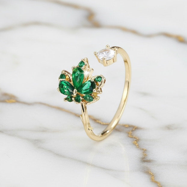 Ring offen mit grünem Ahornblatt CrystalScents