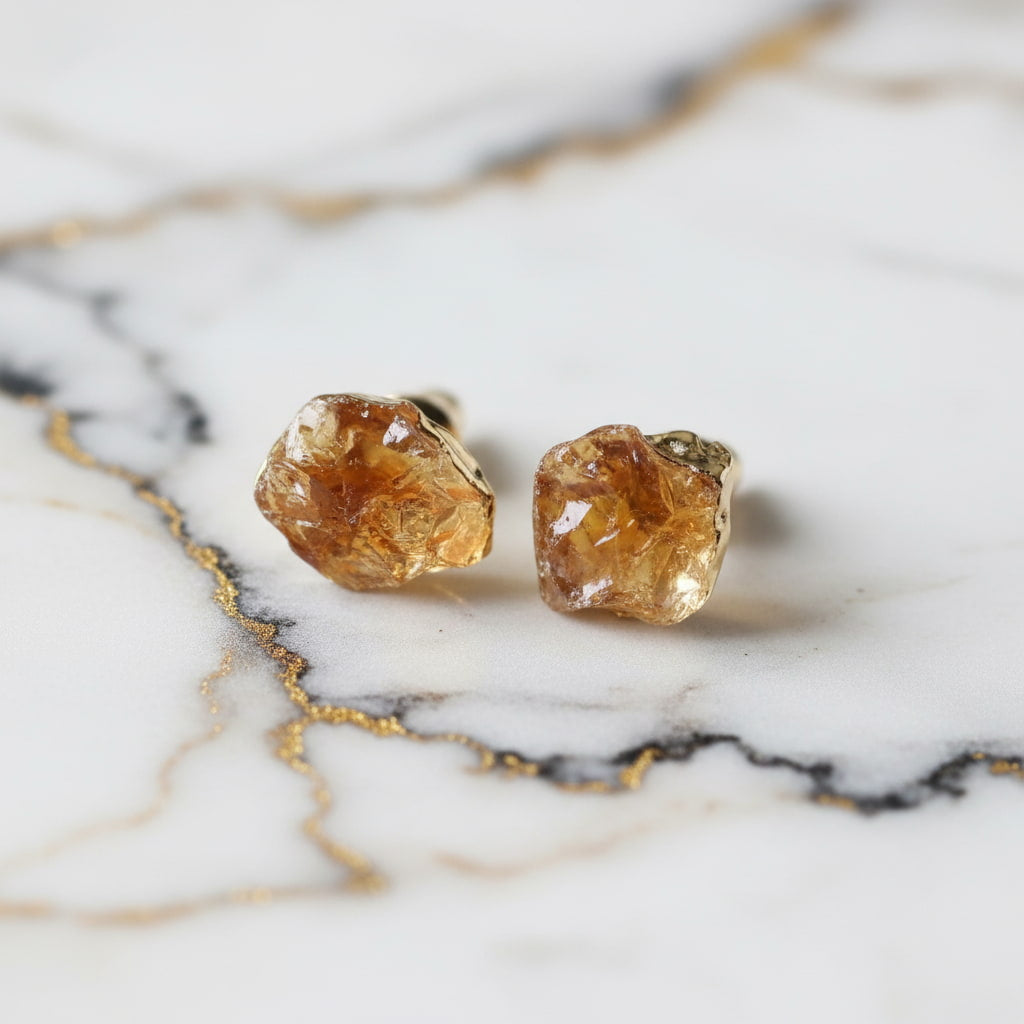 Citrin Ohrstecker Rohstein Gold Edelstein Schmuck