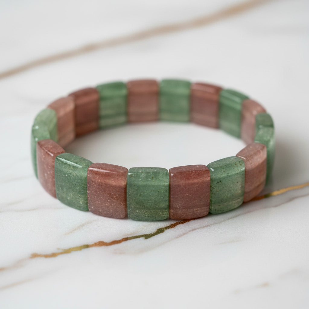 Erdbeerquarz Armband mit Aventurin - kraftvolle Fusion CrystalScents