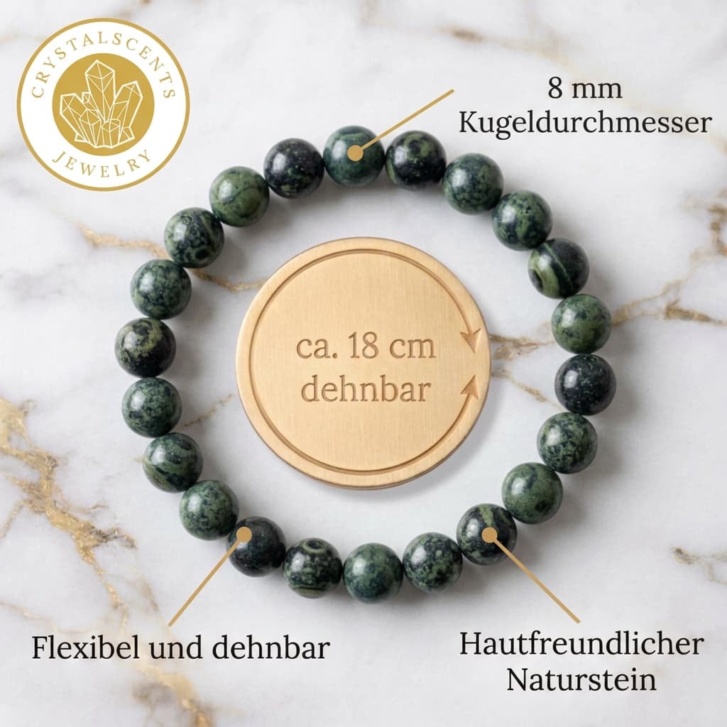 Kambaba Kugelarmband – Natursteinarmband in Grün & Schwarz