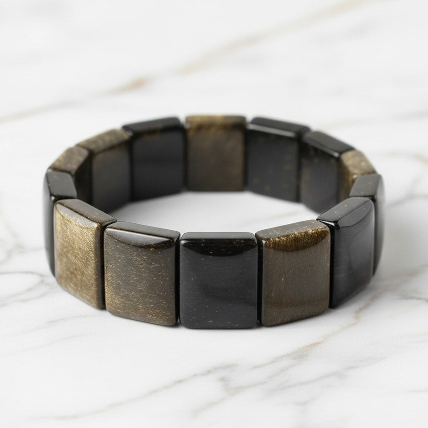 Gold Obsidian – Breites Armband mit magischem Schimmer