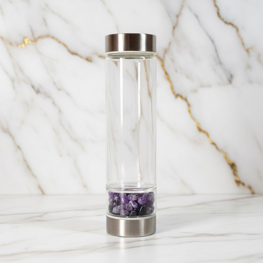 Amethyst Trinkflasche Silber – Dein stilvoller Kristallbegleiter CrystalScents