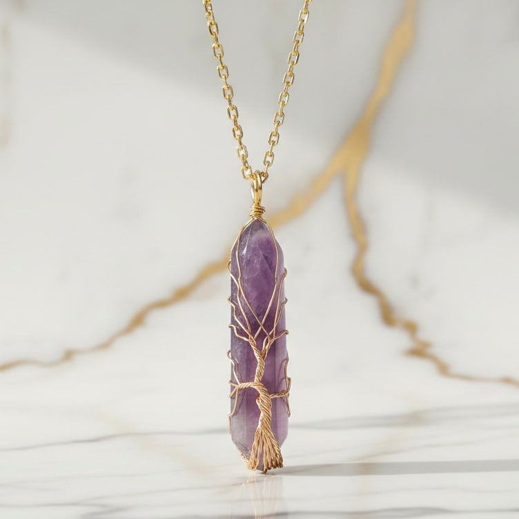 Amethyst Halskette – Goldverzierter Doppelender für Harmonie & Eleganz CrystalScents