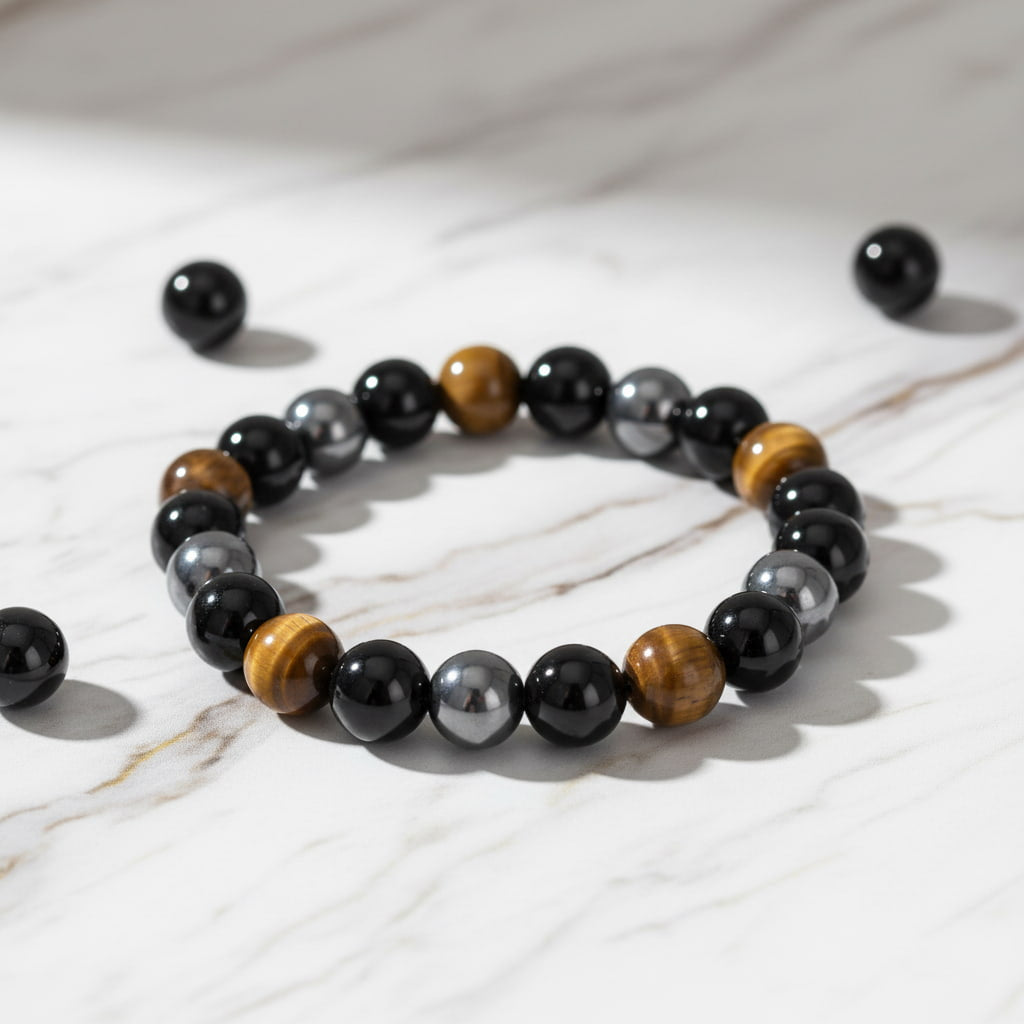 Obsidian, Hämatit & Tigerauge Armband - Schutz & Energie CrystalScents