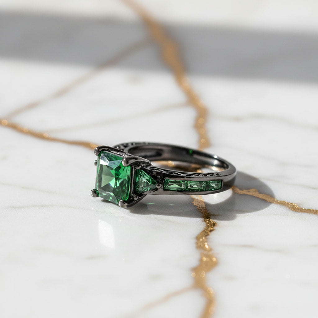 Ring in Silber mit quadratischem grünen Steinen CrystalScents