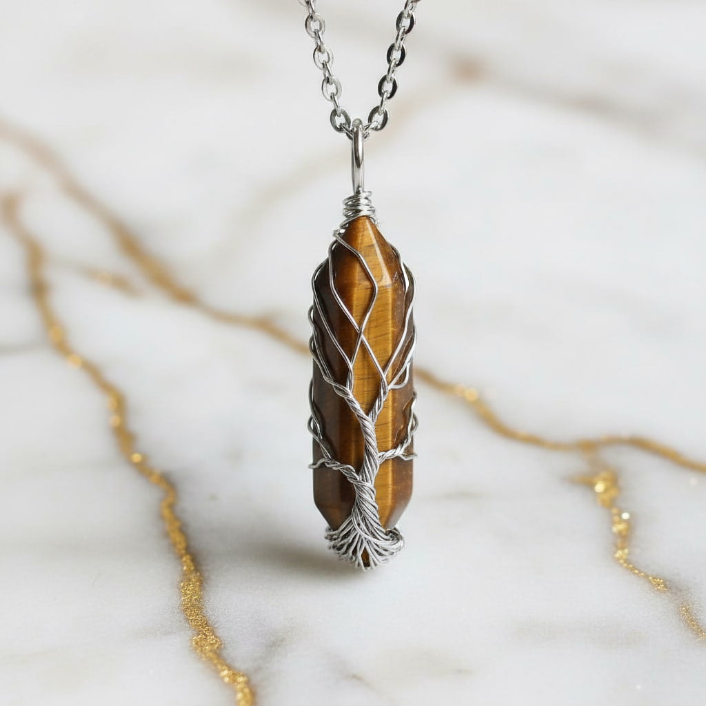 Tigerauge Halskette - Silberverzierter Doppelender CrystalScents