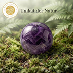 Amethyst Kugel (5-6 cm) inkl. goldenem Aufsteller – Unikat der Natur CrystalScents